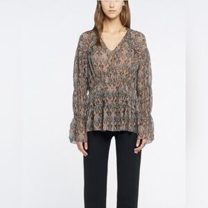 ❤️ IRO PRINTED BELL SLEEVE RUFFLE JANIE TUNIC TOP, 16W